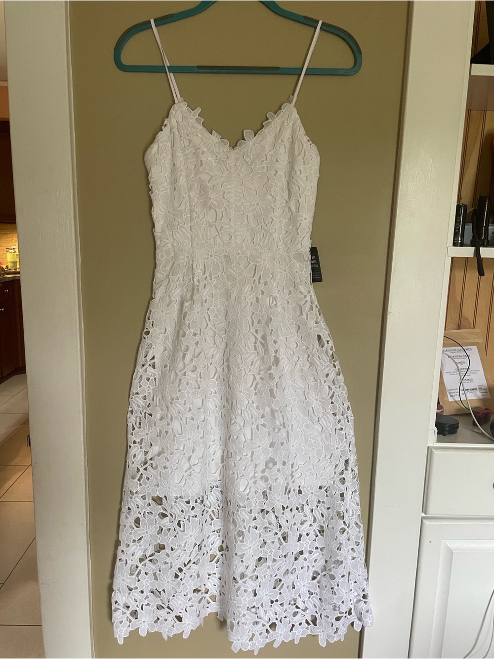Express White Lace Midi Dress with Spaghetti Straps